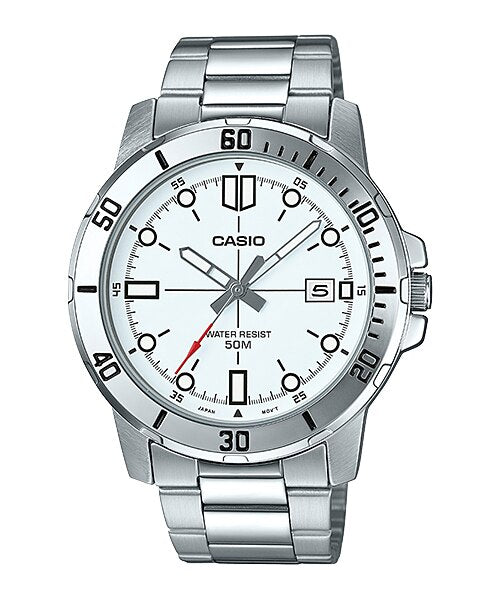 Casio MTP-VD01D Diver Look, White Face, Stainless Strap