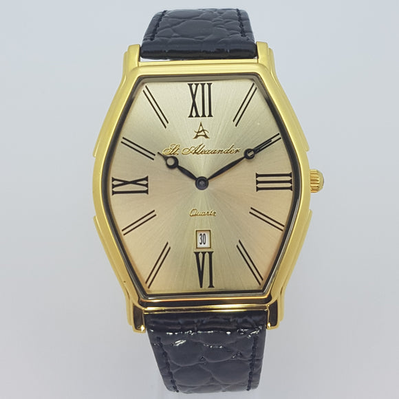 St Alexander GS500 Gents Gold Bezel Quartz Hexagonal Face Analogue Dress Watch
