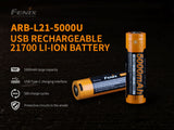 Fenix - Battery 21700 5000mAh Type-C USB Rechargeable